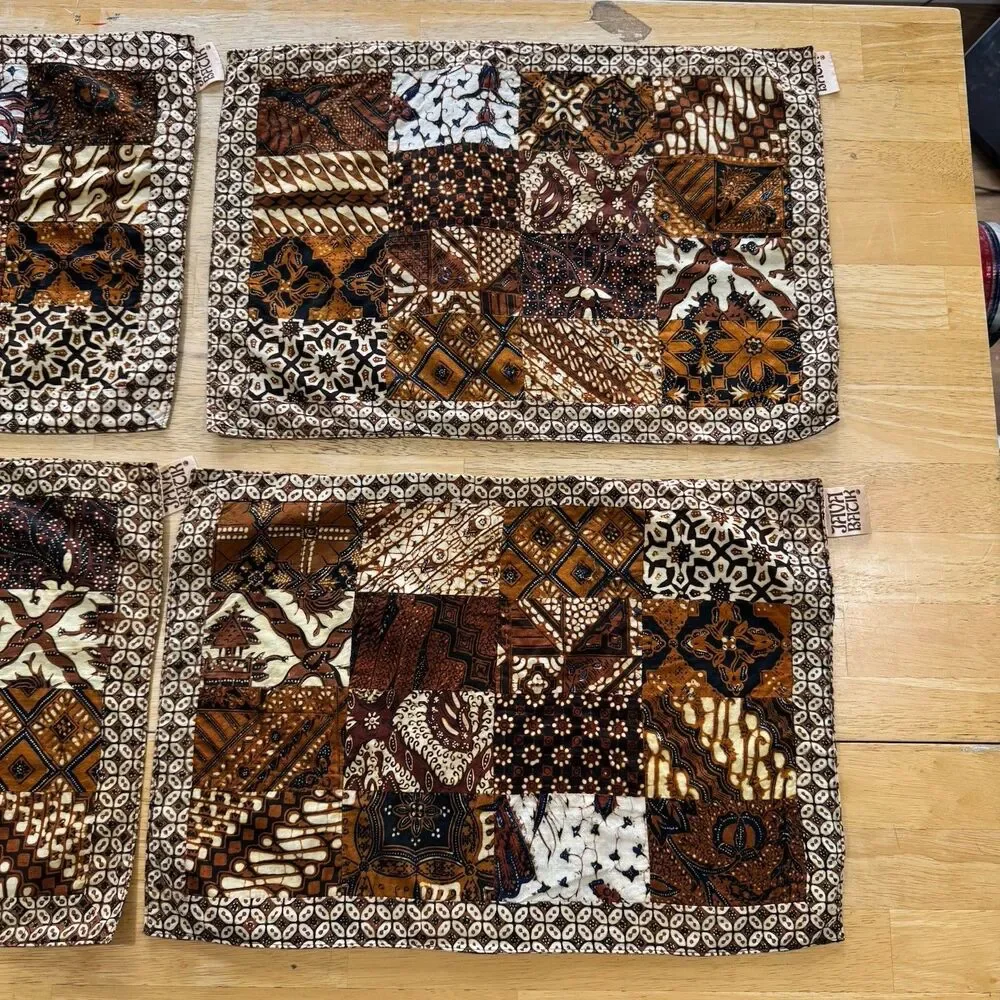 Java Batik Parang Patchwork Indonesia Table Placemats Reversible Lot of 4 RARE
